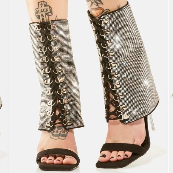 Azalea Wang Out All Night Rhinestone Boot Style Stiletto Heels Size 9 - Picture 2 of 4